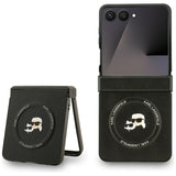 Husa de protectie Karl Lagerfeld Leather Karl & Choupette Pins MagSafe (KLHMZF7PSMLRKCK) compatibil cu Samsung Galaxy Z Flip7, Negru