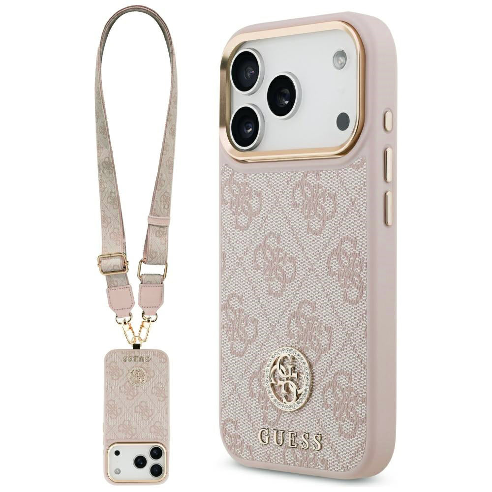 Husa de protectie Guess Hardcase 4G Strass Logo & Big Strap (GUHMP17LP4G4DCSP) compatibil cu iPhone 17 Pro, Roz