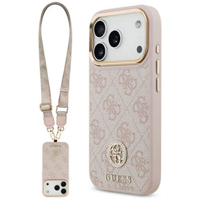 Husa de protectie Guess Hardcase 4G Strass Logo & Big Strap (GUHMP17LP4G4DCSP) compatibil cu iPhone 17 Pro, Roz