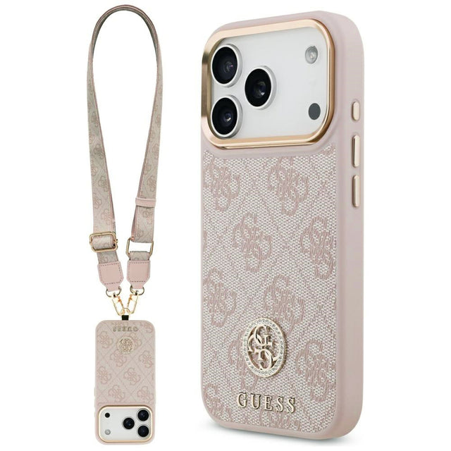 Husa de protectie Guess Hardcase 4G Strass Logo & Big Strap (GUHMP17LP4G4DCSP) compatibil cu iPhone 17 Pro, Roz