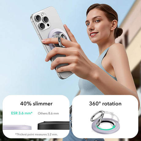 Suport ESR Phone Grip Stand (2K6180361), Magnetic, 360°, 5.2mm Ultra-thin, with HaloLock Universal Ring, Lavanda