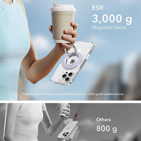 Suport ESR Phone Grip Stand (2K6180361), Magnetic, 360°, 5.2mm Ultra-thin, with HaloLock Universal Ring, Lavanda
