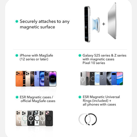 Suport ESR Phone Grip Stand (2K6180261), Magnetic, 360°, 5.2mm Ultra-thin, with HaloLock Universal Ring, Alb