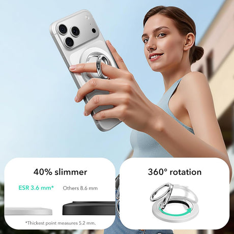 Suport ESR Phone Grip Stand (2K6180261), Magnetic, 360°, 5.2mm Ultra-thin, with HaloLock Universal Ring, Alb