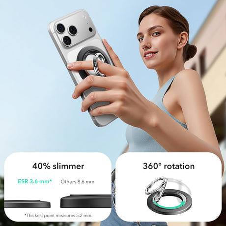 Suport ESR Phone Grip Stand (2K6180161), Magnetic, 360°, 5.2mm Ultra-thin, with HaloLock Universal Ring, Negru