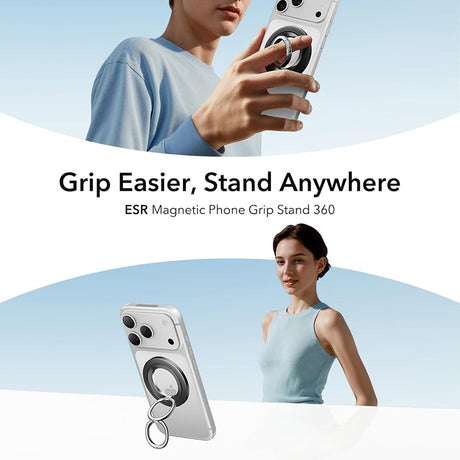 Suport ESR Phone Grip Stand (2K6180161), Magnetic, 360°, 5.2mm Ultra-thin, with HaloLock Universal Ring, Negru