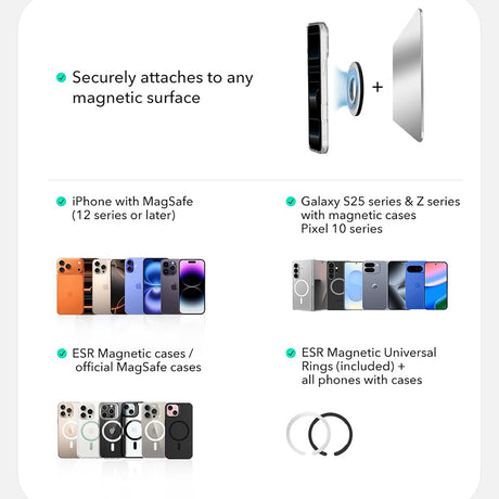 Suport ESR Phone Grip Stand (2K6180161), Magnetic, 360°, 5.2mm Ultra-thin, with HaloLock Universal Ring, Negru