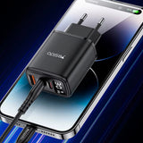 Incarcator Yesido (YC69), with Digital Display, Fast Charge, for Phone, Tablet, Laptop, USB, 2x Type-C, 30W, Negru