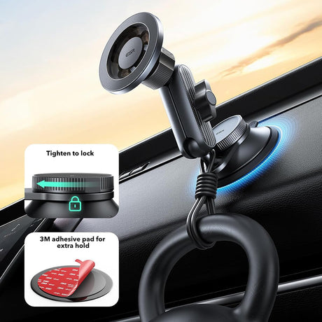 Suport ESR OmniLock (2B5240162), for Dashboard, 360°, Magnetic, Flexible Ball-joint Arm, Aluminum, Negru /Carbon Fiber