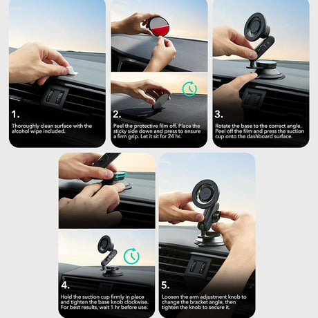 Suport ESR OmniLock (2B5240162), for Dashboard, 360°, Magnetic, Flexible Ball-joint Arm, Aluminum, Negru /Carbon Fiber