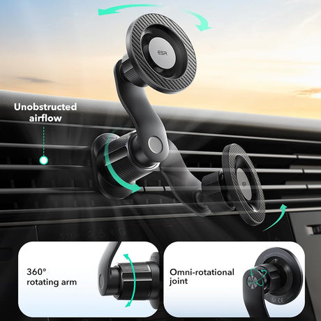 Suport ESR OmniLock (2B52301), for Air Vent, 360°, Magnetic, Shock-absorbing Pad, Pro-level Arm, Negru /Carbon Fiber