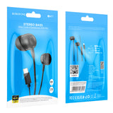 Casti Borofone Wired Earphones Delicious (BM77), Type-C, with Microphone, Stereo Bass, Hi-Fi Audio, Universal, 1.2m, Negru