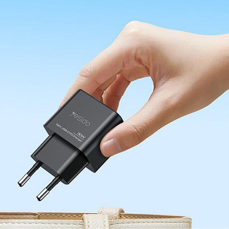 Incarcator Yesido (YC64), Dual Port Type-C + USB-A, Fast Charging, GaN Technology, PD30W, Negru