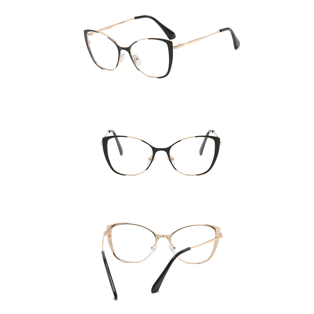 Techsuit Anti-Blue Light Glasses Reflex PC (8808), for Women, Oversized, Metal Frame, AC Lens, Negru