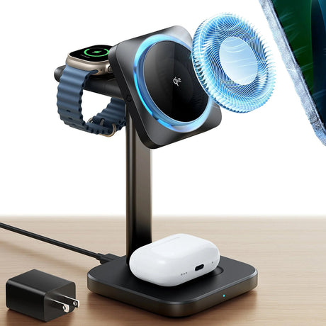 Incarcator ESR CryoBoost Charging Station (2C5880861), for Phone, Apple Watch, AirPods, Detachable Watch Charger, Qi2, Negru