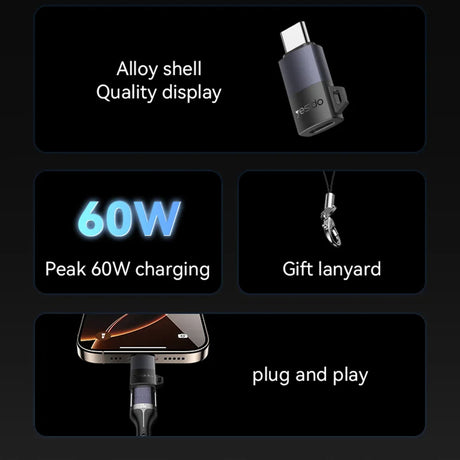 Adaptor Yesido OTG Adapter (GS28), Lightning to Type-C, 60W, Fast Charging, 480Mpb/s, Aluminum Alloy, Plug&Play, Gri