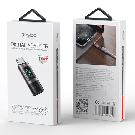 Adaptor Yesido OTG Adapter (GS24), Type-C to Type-C, Power Real-time Display, 100W, 5A, Plug&Play, Gri