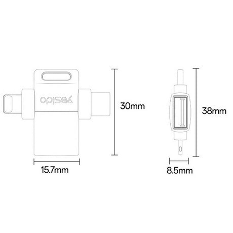 Adaptor Yesido OTG Adapter (GS35), USB 3.0 to Lightning, Type-C, Aluminum Alloy, Mini Design, Gri