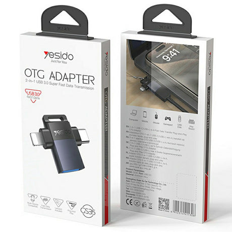 Adaptor Yesido OTG Adapter (GS35), USB 3.0 to Lightning, Type-C, Aluminum Alloy, Mini Design, Gri