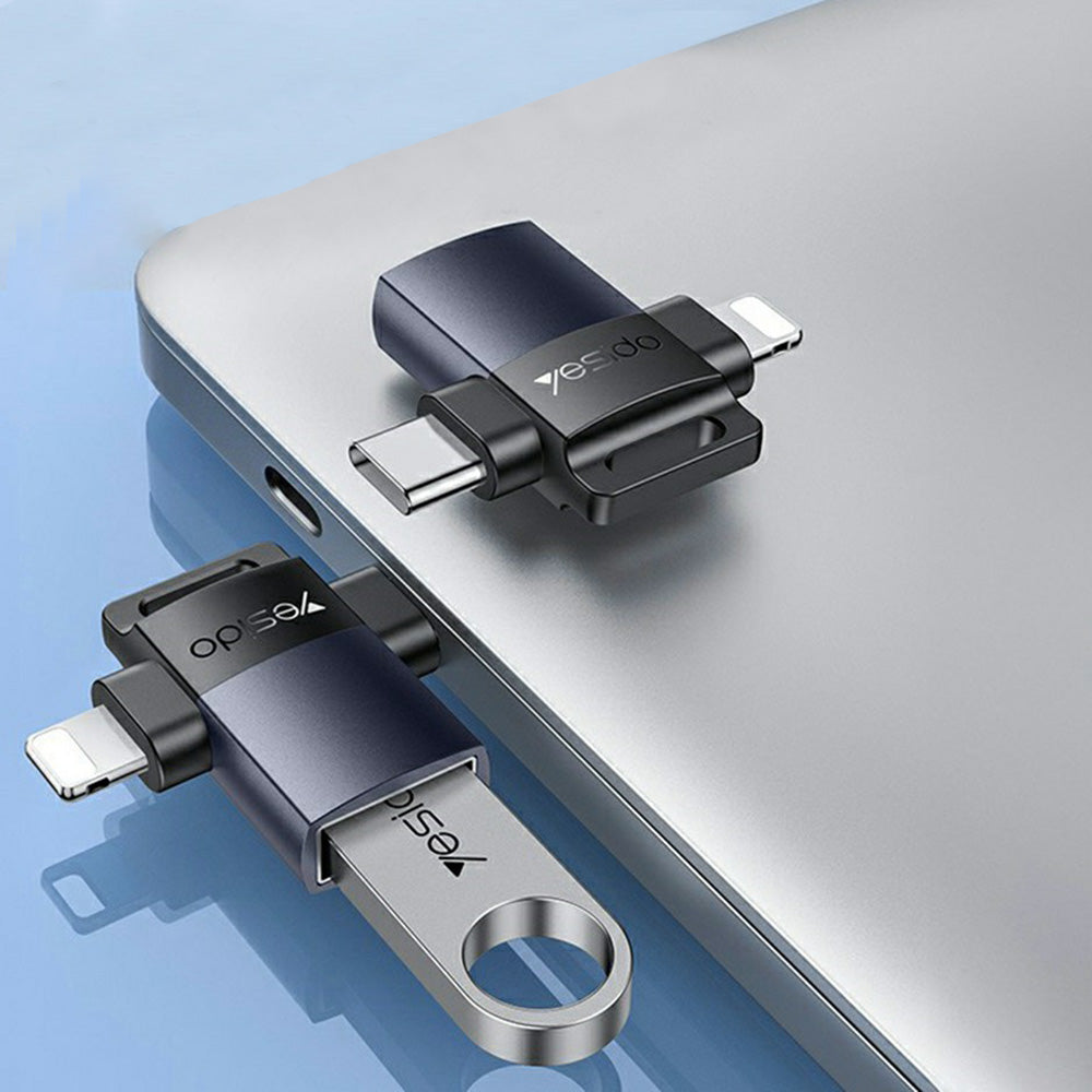Adaptor Yesido OTG Adapter (GS35), USB 3.0 to Lightning, Type-C, Aluminum Alloy, Mini Design, Gri