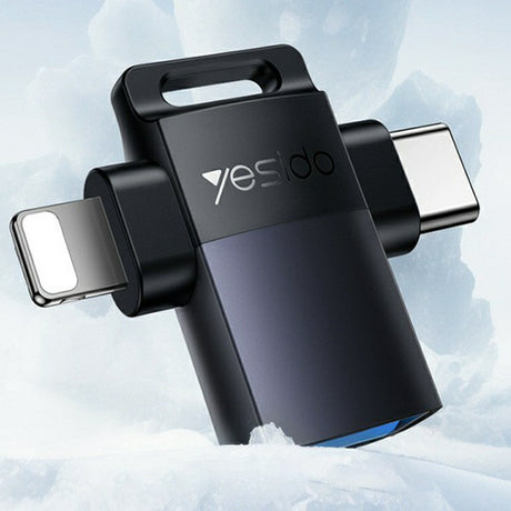Adaptor Yesido OTG Adapter (GS35), USB 3.0 to Lightning, Type-C, Aluminum Alloy, Mini Design, Gri
