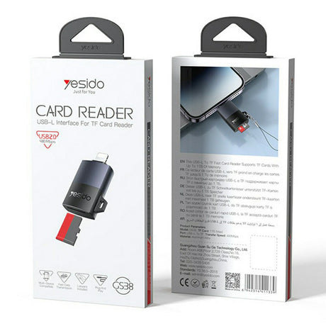 Adaptor Yesido Adapter (GS38), Lightning to TF Card, for iPhone, iPad, 480Mbps, 4K, LED indicator, Gri