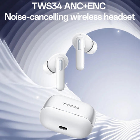 Casti Yesido (TWS34), Dual Microphone, ANC, Bluetooth 5.3, ENC, In-ear Design, Touch Control, 320mAh, Alb