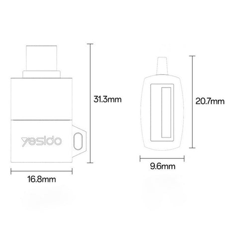 Adaptor Yesido OTG Adapter (GS31), Type-C to USB, QC18W, Aluminum Alloy, Plug&Play, Gri