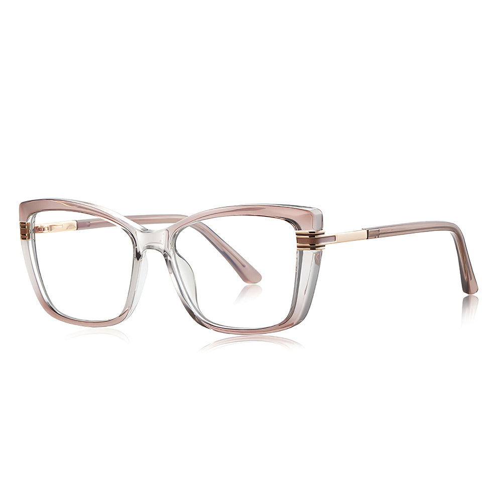 Techsuit Anti-Blue Light Glasses Reflex PC (2273), for Women, Oversized, TR90&Metal Frame, AC Lens, Transparent /Brown