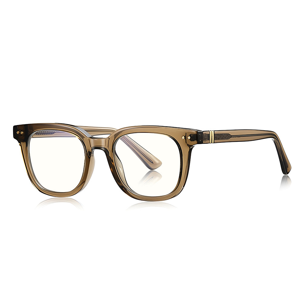 Techsuit Anti-Blue Light Glasses Reflex PC (2229), for Men, Round, TR90&Metal Frame, AC Lens, Transparent /Brown