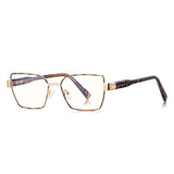 Techsuit Anti-Blue Light Glasses Reflex PC (3169), for Women, Hexagonal, Metal Frame, AC Lens, Maro /Leopard