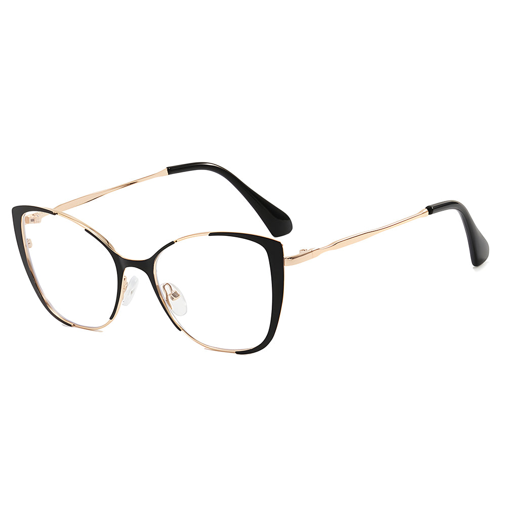Techsuit Anti-Blue Light Glasses Reflex PC (8808), for Women, Oversized, Metal Frame, AC Lens, Negru