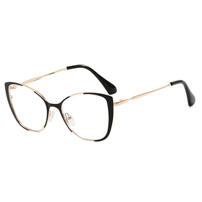 Techsuit Anti-Blue Light Glasses Reflex PC (8808), for Women, Oversized, Metal Frame, AC Lens, Negru