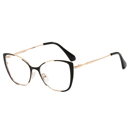 Techsuit Anti-Blue Light Glasses Reflex PC (8808), for Women, Oversized, Metal Frame, AC Lens, Negru
