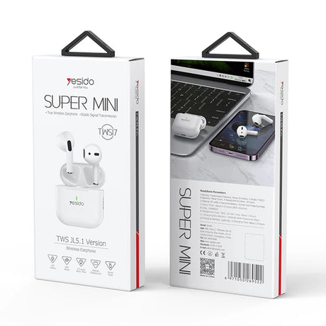 Casti Yesido (TWS17), with Bluetooth V5.1, Half-In-ear Design, 200mAh, Type-C, Alb