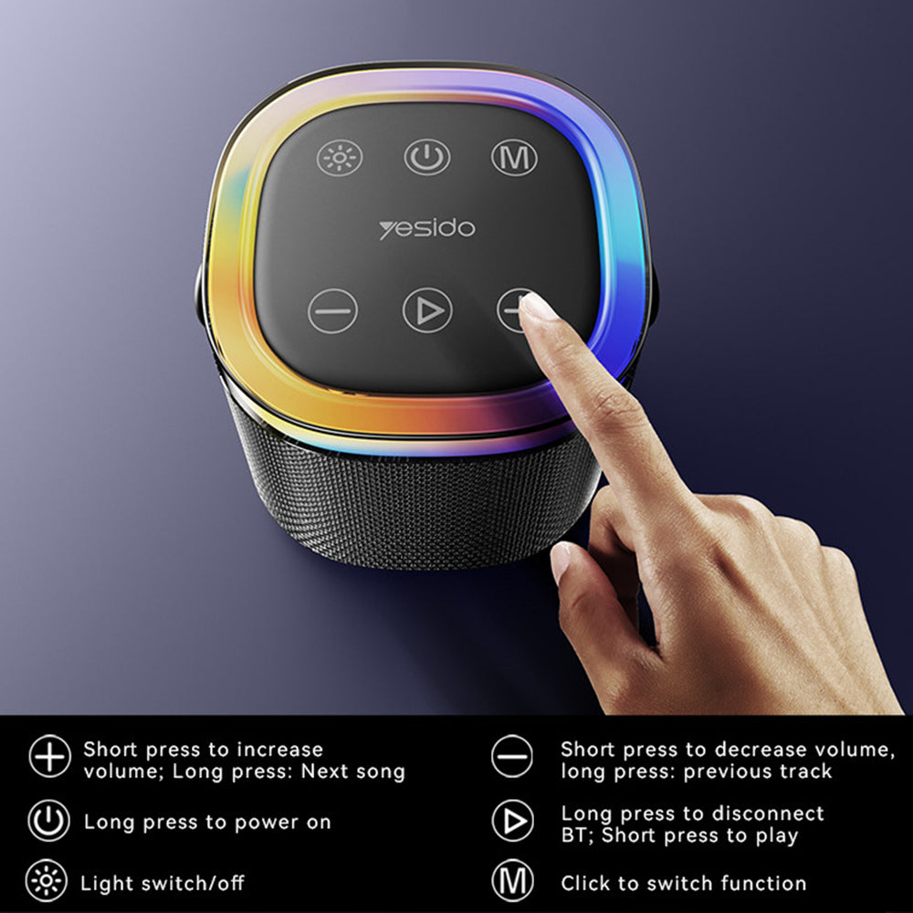 Casti Yesido Wireless Speaker (YSW25), Bluetooth 5.3, RGB Lights, IP67 Waterproof, Handle, TF, AUX, USB, Type-C, 1800mAh, Negru