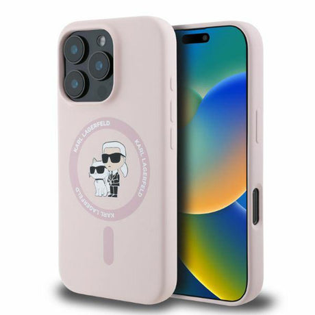 Husa de protectie Karl Lagerfeld Silicone KC Body Ring MagSafe (KLHMP16XSCMKCRHP) compatibil cu iPhone 16 Pro Max, Roz