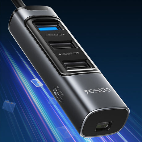 Hub/Dock Yesido Docking Station 5in1 (HB24), Type-C to 3x USB, USB-C, Mini DisplayPort, PD100W, Fast Charge, 4K@30Hz, 5Gbps, Gri