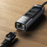 Hub Yesido (HB21), USB Type-C la 3x USB / USB-C / RJ45, PD100W, Gri