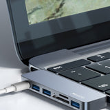 Hub/Dock Yesido Docking Station 6in1 (HB10), 2x Type-C to 3x USB, USB-C, SD/TF, 6in1 Splitter, Fast Charging, 96W, 5Gbps, Gri