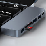 Hub/Dock Yesido Docking Station 6in1 (HB10), 2x Type-C to 3x USB, USB-C, SD/TF, 6in1 Splitter, Fast Charging, 96W, 5Gbps, Gri