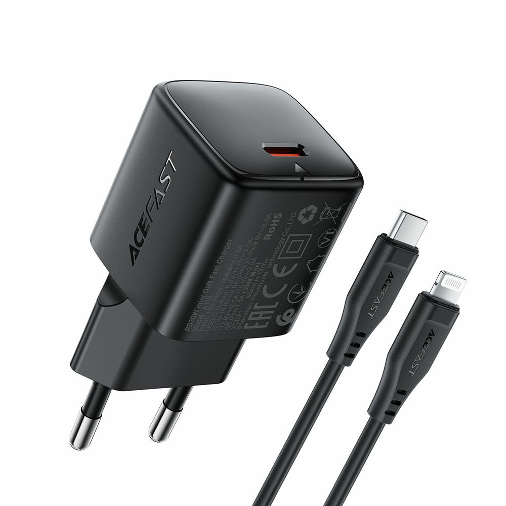 Incarcator Acefast (A118), Type-C, PD30W, GaN, Negru