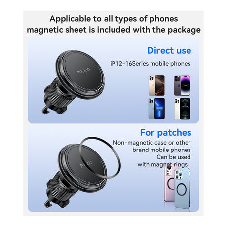 Suport Yesido (C252), Magnetic, for Air Vent, 360°, Barb Lock, Widely Compatible, Negru