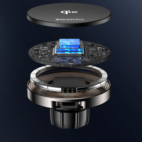 Suport Yesido with Wireless Charging (DS30), for Dashboard/Windshield/Air Vent, Type-C, 15W, Qi2.0, Negru