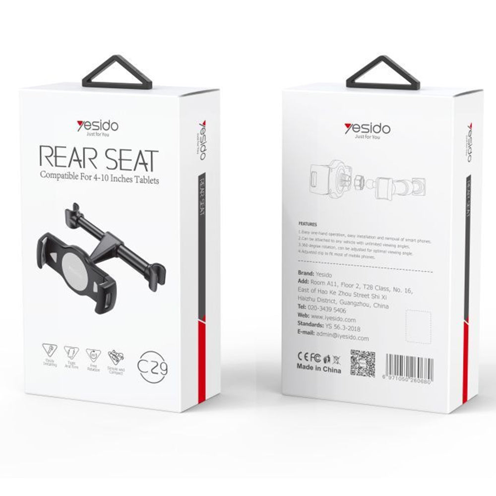 Suport Yesido (C29), for Rear Seat, Silicone Clip, 360, 4-10inch Devices, Negru
