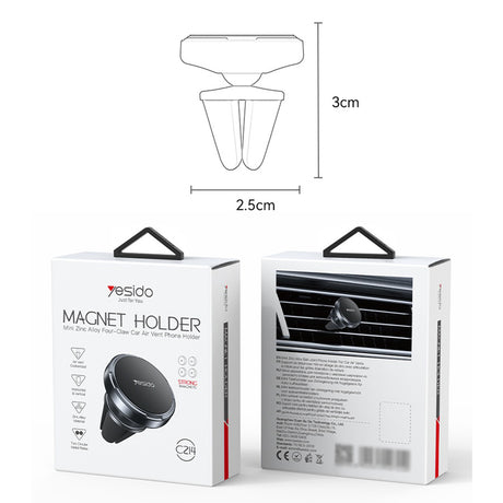 Suport Yesido Mini (C214), Magnetic, for Air Vent, Free Rotation, Zinc Alloy, Non-slip, Universal, Negru
