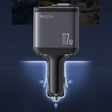 Incarcator Yesido 4in1 Car (Y63), with 2x Retractable Cable, LED Ambient Light, Fast Charging, 117W, Gri