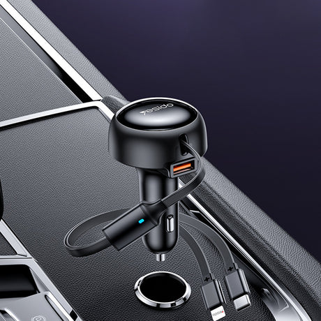 Incarcator Yesido Car (Y61), with 2x Telescopic Retractable Cable Type-C/Lightning, Fast Charging, USB-A, 53W, Negru