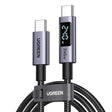 Cablu Ugreen (65866), Type-C to Type-C, Fast Charging, LED Display, 240W, 48V/5A, 480Mbps, Nylon Braided, 1m, Gri