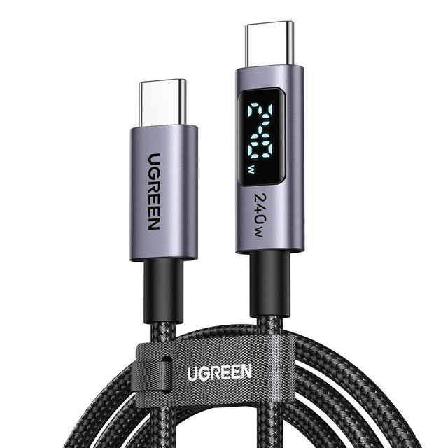Cablu Ugreen (65866), Type-C to Type-C, Fast Charging, LED Display, 240W, 48V/5A, 480Mbps, Nylon Braided, 1m, Gri